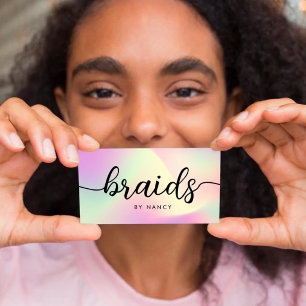 Tarjeta De Visita Trenzas Tipografía Script Holográfica iridiscente