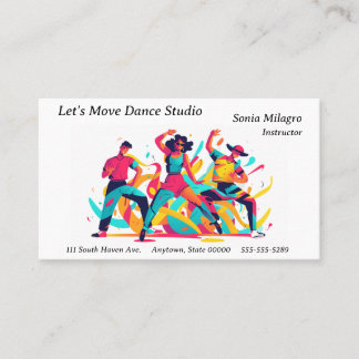 Tarjeta De Visita Tres bailarines con colores alegres y festivos