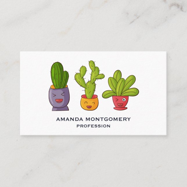 Tarjeta De Visita Tres cactus en Ilustracion divertido de macetas de (Anverso)