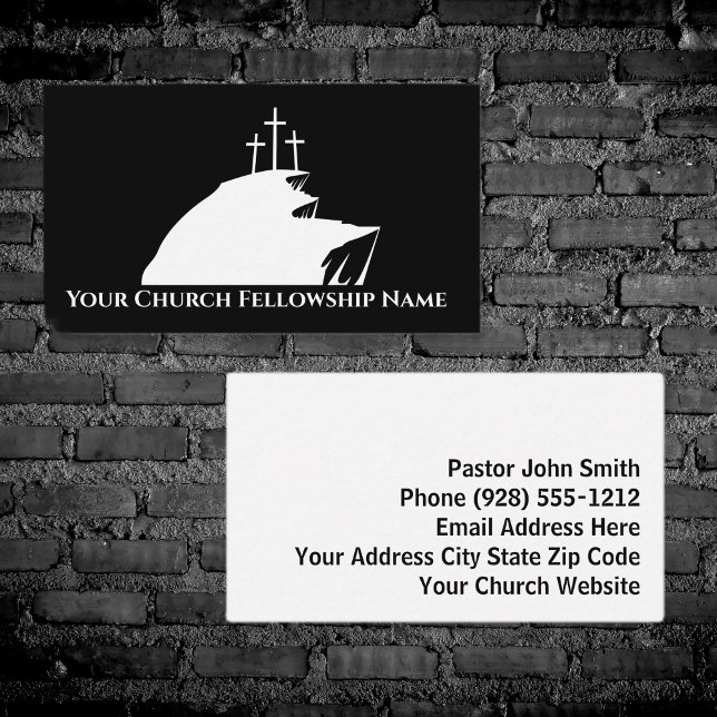 Tarjeta De Visita Tres cruces acantilados Pastor de la Iglesia Blanc (Three Crosses Cliff Black/White Church Pastor Business Card)
