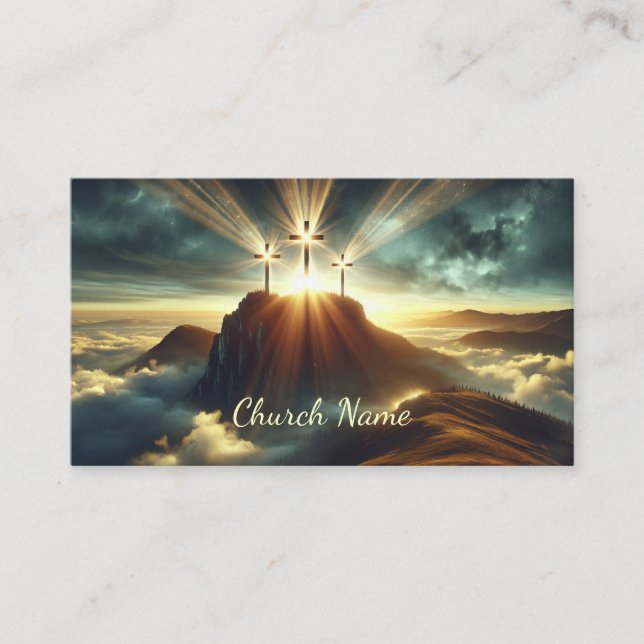 Tarjeta De Visita Tres cruces en un paisaje celestial (Anverso)