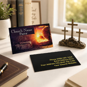 Tarjeta De Visita Tres Cruces Tumba Vacía Iglesia Pastor