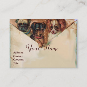 Tarjeta De Visita TRES DOGGIES CON ROSAS, Pergamino,Monograma