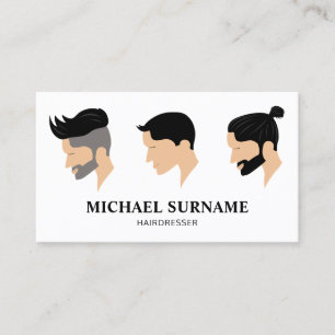 Tarjeta De Visita Tres estilos de cabello de hombre Dibujo Peluquero