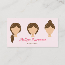 Tarjeta De Visita Tres Estilos de pelo Ilustracion Girly rosa