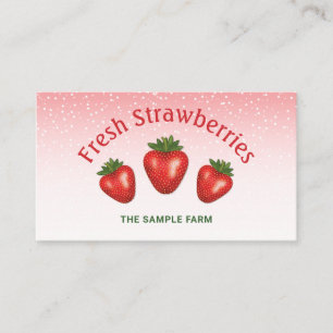 Tarjeta De Visita Tres Fresas Rojas En La Granja De Fresas Rosadas