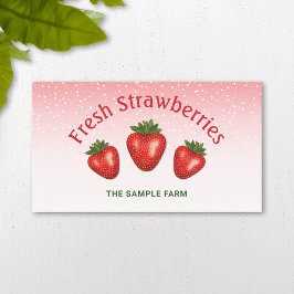 Tarjeta De Visita Tres Fresas Rojas En La Granja De Fresas Rosadas