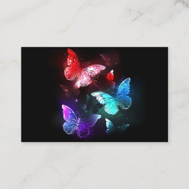 Tarjeta De Visita Tres mariposas brillantes en el fondo nocturno (Anverso)