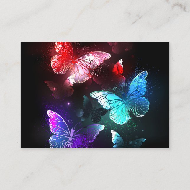 Tarjeta De Visita Tres mariposas brillantes en el fondo nocturno (Anverso)