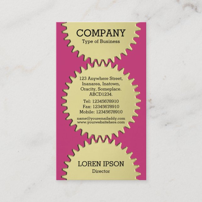 Tarjeta De Visita Tres ruedas de cog - #C93476 Magenta (Anverso)