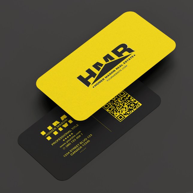 Tarjeta De Visita Triángulo de construcción amarillo negro moderno (Contractor Monogram Triangle Black Yellow Modern Business Card
)