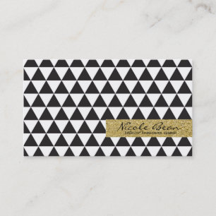 Tarjeta De Visita Triángulos negros y blancos y glamour chic dorado