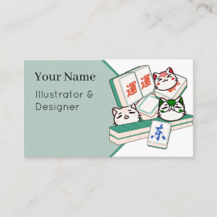 Tarjeta De Visita Trío Kawaii de Gatos Jugando Mahjong