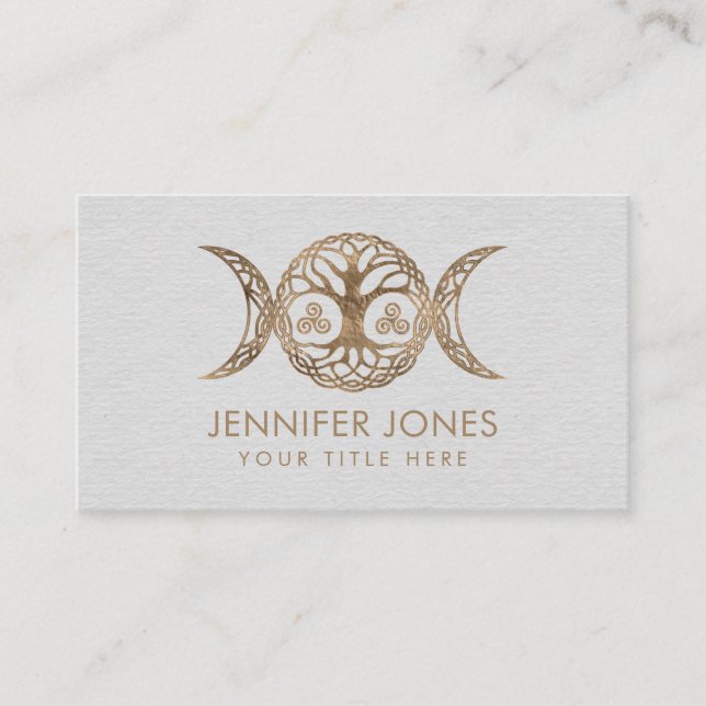 Tarjeta De Visita Triple diosa lunar con triskele y árbol de la vida (Anverso)