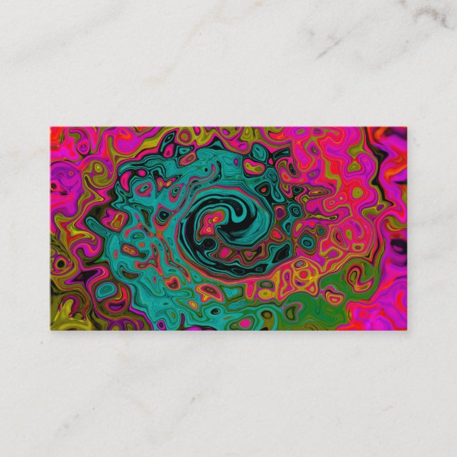 Tarjeta De Visita Trippy Turquoise Resumen Retro Liquid Swirl (Anverso)