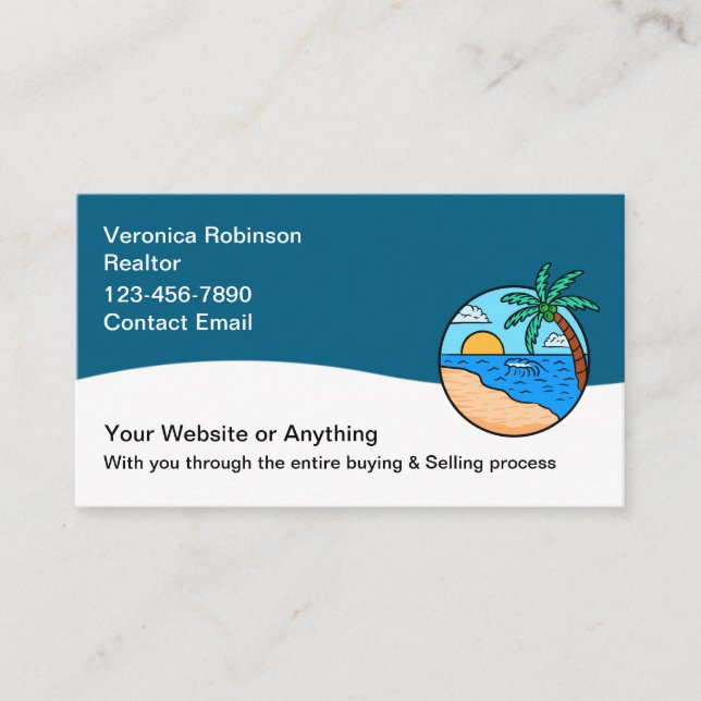 Tarjeta De Visita Tropical Coastal Beach Realtor (Anverso)