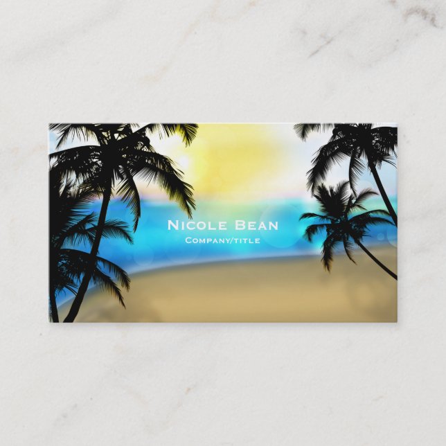 Tarjeta de visita tropical Daytime Beach & Palm Tr (Anverso)