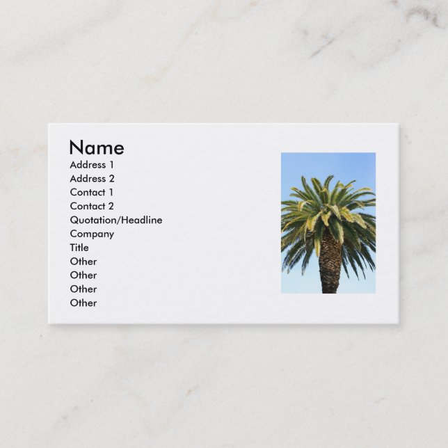 Tarjeta de visita tropical de la palmera (Anverso)