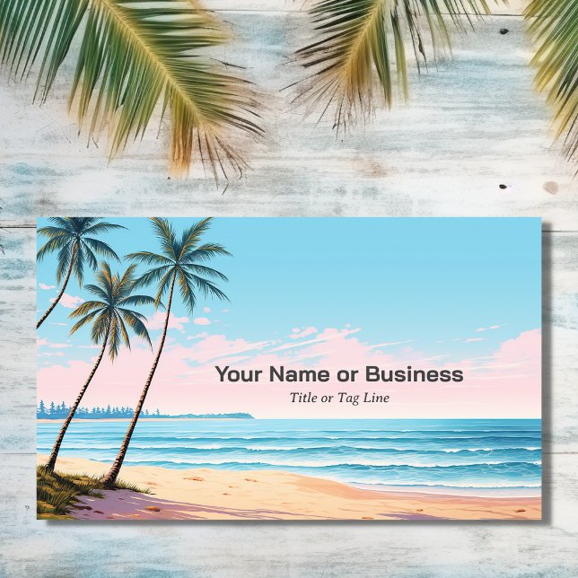 Tarjeta de visita tropical de playas y palmeras (Front - Beach and Palm Trees Tropical Business Card)