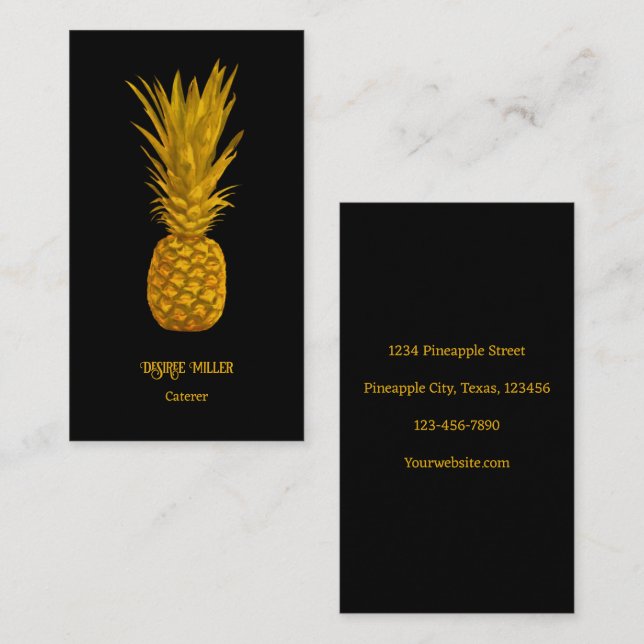 Tarjeta De Visita Tropical Elegant Oro Pineapple Negro (Anverso / Reverso)