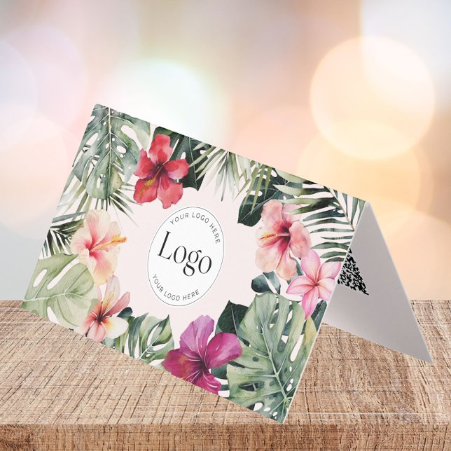Tarjeta De Visita Tropical Floral Botanical Logo QR Code Folded (Close up)