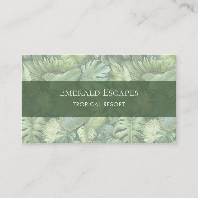 Tarjeta De Visita Tropical Leaves Monogram Business Card (Anverso)