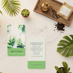 Tarjeta De Visita Tropical ligero Verde Acuarela Botánica Frondosa