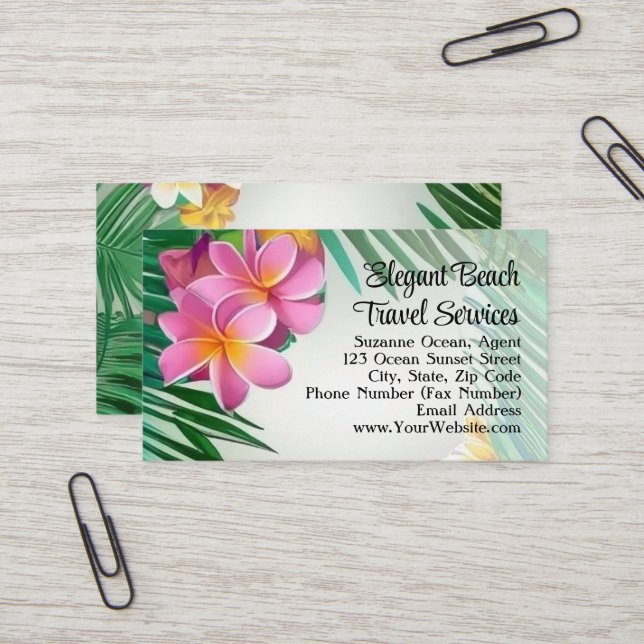Tarjeta De Visita Tropical Plumeria Flower Spa Beach Travel (Anverso/Reverso In Situ)