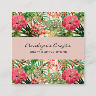 Tarjeta de visita Tropical Rosa Floral Square