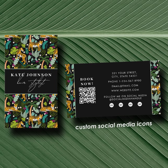 Tarjeta De Visita Tropical Tiger Salon Hair Stylist Makeup  (Tropical Tiger Salon Hair Stylist Makeup Business Card)
