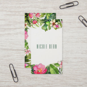 Tarjeta De Visita Tropicos Elegantes Hojas Verdes Floral Acuarela