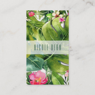 Tarjeta De Visita Tropicos Elegantes Hojas Verdes Floral Acuarela