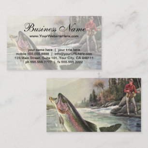 Tarjeta De Visita Trucha Arcoíris, Pescador Antiguo Pescando Peces