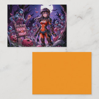 Tarjeta De Visita Truco o trato zombies de Halloween repartiendo cer