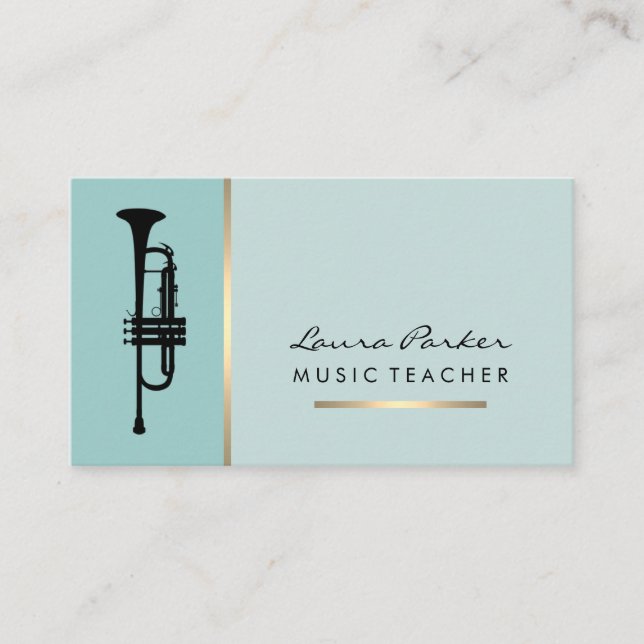 Tarjeta De Visita Trumpet Music Teacher Instrumental Bus de oro (Anverso)