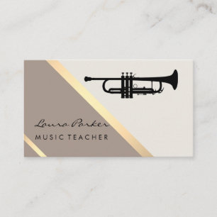 Tarjeta De Visita Trumpet Music Teacher Retro Gold