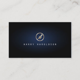 Tarjeta De Visita Trumpeter Elegant Gold Trumpet Icon Blue Glow