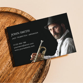 Tarjeta De Visita Trumpeter Personalizado foto moderna negra