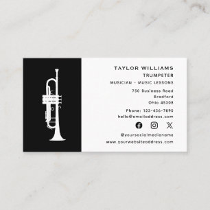 Tarjeta De Visita Trumpeter Trumpet Music Teacher Black And White