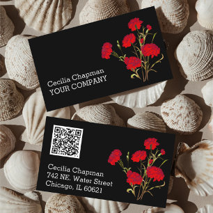 Tarjeta De Visita Tu código QR Floral roja personalizada gótica negr