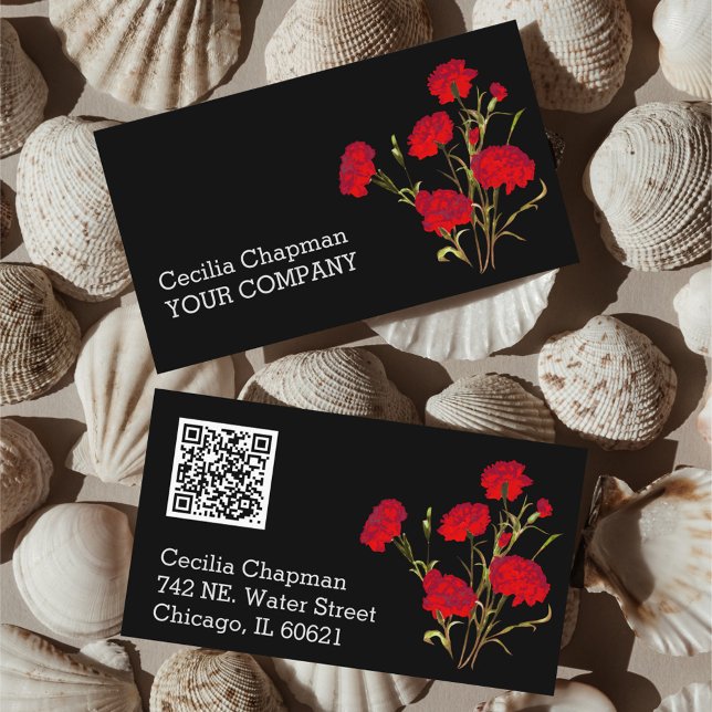 Tarjeta De Visita Tu código QR Floral roja personalizada gótica negr (Subido por el creador)