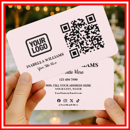 Tarjeta De Visita Tu Logo Aquí Código QR Simple Moderno Rosa Sitio W