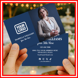 Tarjeta De Visita Tu Logo Aquí Simple Moderno Foto Azul Marino