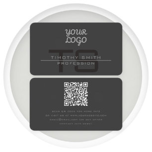 Tarjeta De Visita Tu logotipo y código QR Gris oscuro moderno