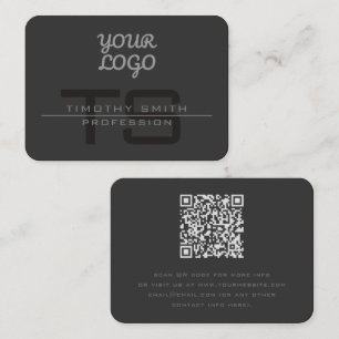 Tarjeta De Visita Tu logotipo y código QR gris oscuro moderno y eleg