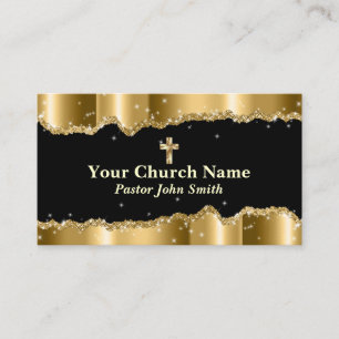 Tarjeta De Visita Tu nombre de iglesia desgarra brillo dorado