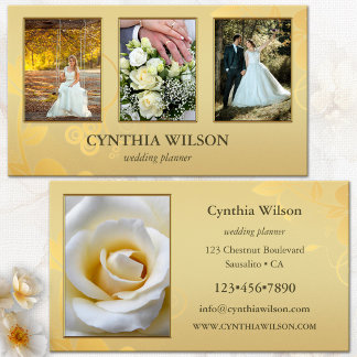 Tarjeta De Visita Tu Planificador de Bodas Elegante de Oro con 4 Fot