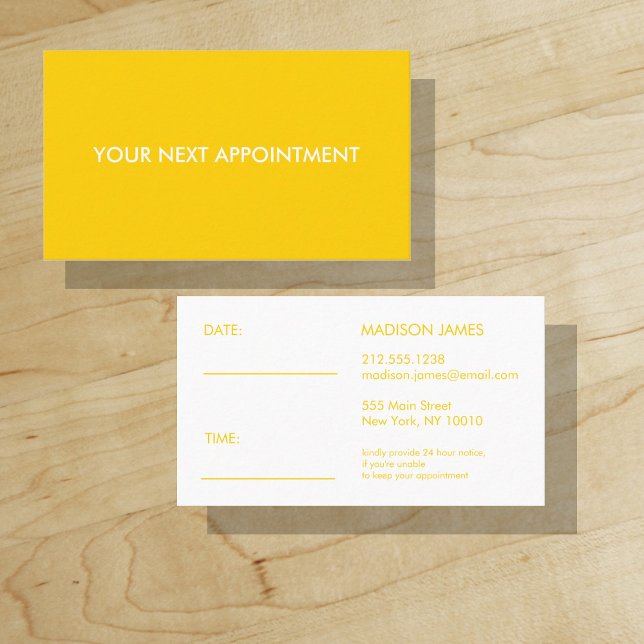 Tarjeta De Visita Tu siguiente cita dorado amarillo brillante ("Everyday is abundantly beautiful." 
Sincerely Best Wishes from Lucky Design World)