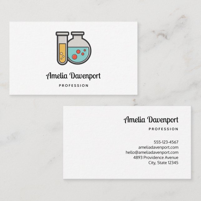 Tarjeta De Visita Tubo de prueba de química y vaso de precipitado (Anverso / Reverso)