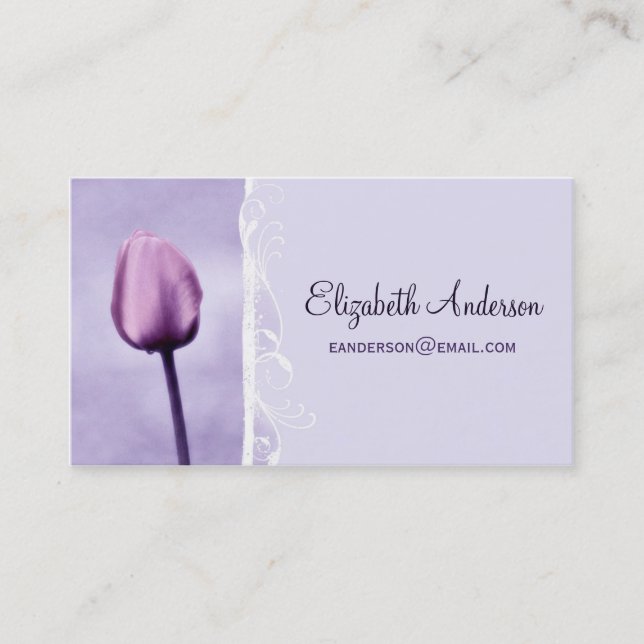 Tarjeta De Visita Tulipán elegante floral púrpura elegante de la (Anverso)